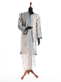 Women Light Grey Formal Pret Dobby Cotton 3 Piece Dress