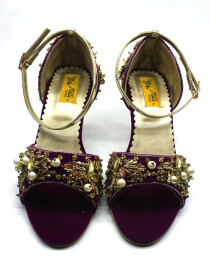 Women Velvet Ankle Strap Fancy Purple Heel Sandals