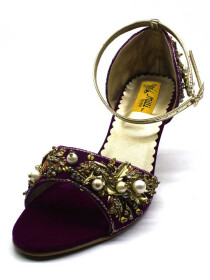 Women Velvet Ankle Strap Fancy Purple Heel Sandals