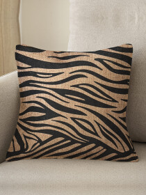 Zebra Pattern Jute Cushion Cover