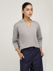 Women's Solid Grey B-Fit Quick Dry Collared Shirt