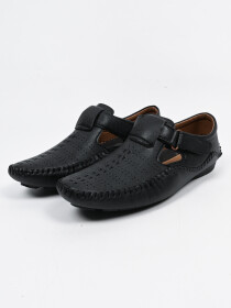 Men's Black Shoe-Style Leather Sandals