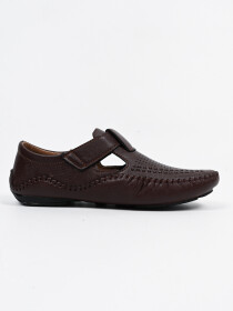 Men's Brown Shoe-Style Leather Sandals