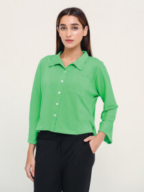 Women's Light Green Cropped Button Down Shirt