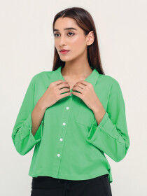 Women's Light Green Cropped Button Down Shirt