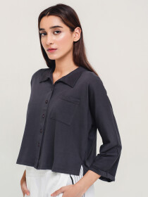 Women's Dark Grey Cropped Button Down Shirt