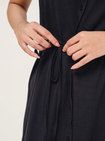 Women's Black Collared Belt Dress