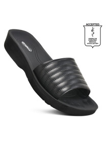 Black Arch Support Slide Sandals for Women