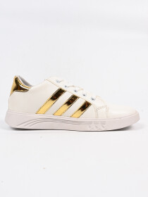Men Golden/White Striped Stylish Sneakers