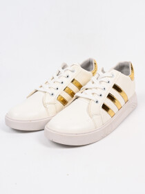 Men Golden/White Striped Stylish Sneakers