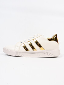 Women Golden/White Striped Stylish Sneakers