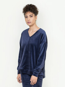 Women's Navy Blue Velour V-Neck Shirt
