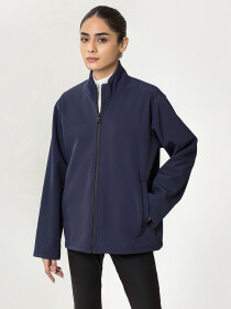Women's Navy Blue B-Fit Mock Neck Jacket