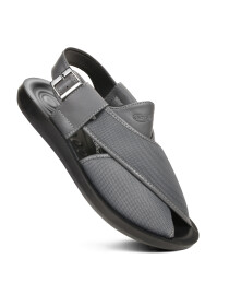 Men Grey Synthetic Leather Peshawari Sandals