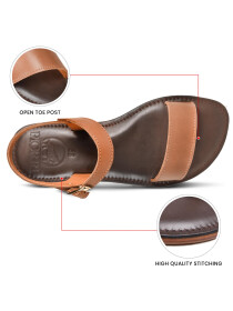 Women’s Brown Natural Leather Flat Slide