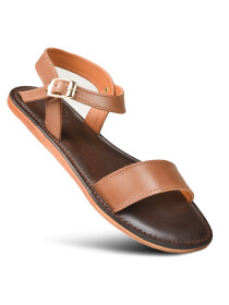 Women’s Brown Natural Leather Flat Slide