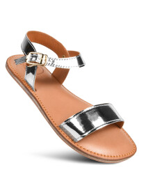 Women’s Silver Natural Leather Flat Slide