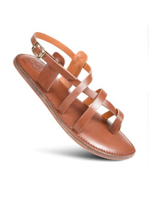 Women’s Tan Natural Leather Slingback Flat Sandals