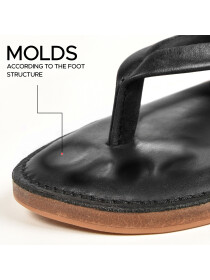 Women's Black Genuine Leather Flat Slide