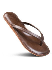 Women's Brown Genuine Leather Flat Slide