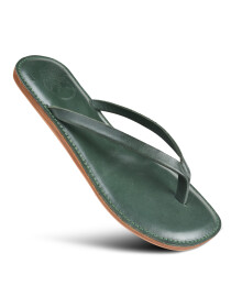 Women's Green Genuine Leather Flat Slide