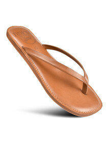 Women's Tan Genuine Leather Flat Slide