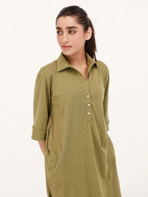 Women's Olive Green Melange Collared Tunic Shirt