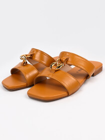 Women Cocoa brown Chain Embellished Slides