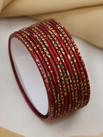 Shimmering Dotted Bangles - Red