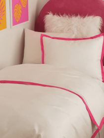 Vibrant Pink Bordered Cotton Percale Single Bed Set