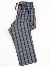 Men's Gray/Blue Relaxed Fit Plaid Cotton Pajama