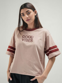 Women's Beige Cropped Graphic Tee
