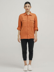 Women's Burnt Orange Oversized Button Down Shirt