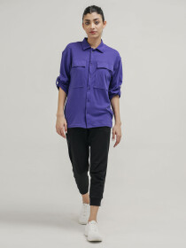 Women's Purple Oversized Button Down Shirt