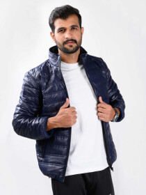 Men Navy Blue Quilted Puffer Jacket full sleeves