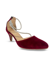 Women Maroon Velvet Pointed Toe Heels with Ankle Strap