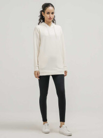 Women's Cream White Luxe Stretch Long Hoodie