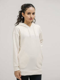 Women's Cream White Luxe Stretch Long Hoodie