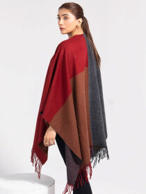 Women Red/Charcoal Cape Shawl