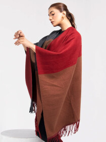 Women Red/Charcoal Cape Shawl