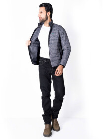 Men Navy Blue/Grey Short Body Slim-Fit Full-Sleeves Puffer Jackets - Pack Of 2
