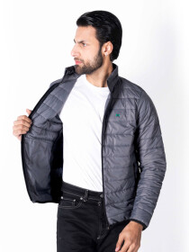 Men Navy Blue/Grey Short Body Slim-Fit Full-Sleeves Puffer Jackets - Pack Of 2