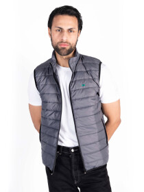Men Navy Blue/Grey Quilted Short Body Slim-Fit Gilet Puffer Jackets - Pack Of 2