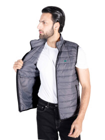 Men Navy Blue/Grey Quilted Short Body Slim-Fit Gilet Puffer Jackets - Pack Of 2