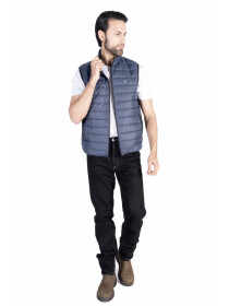 Men Navy Blue/Grey Quilted Short Body Slim-Fit Gilet Puffer Jackets - Pack Of 2