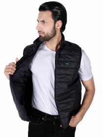 Men Grey/Black Quilted Short Body Slim-Fit Gilet Puffer Jackets - Pack Of 2