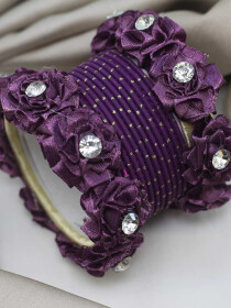 Women Floral Purple Metallic Bangles Set