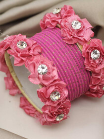 Women Floral Pink Metallic Bangles Set