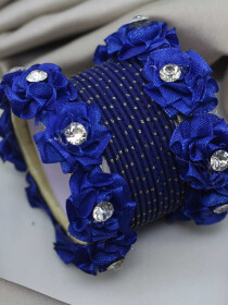 Women Floral Dark Blue Metallic Bangles Set