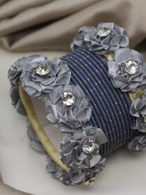 Women Floral Grey Metallic Bangles Set